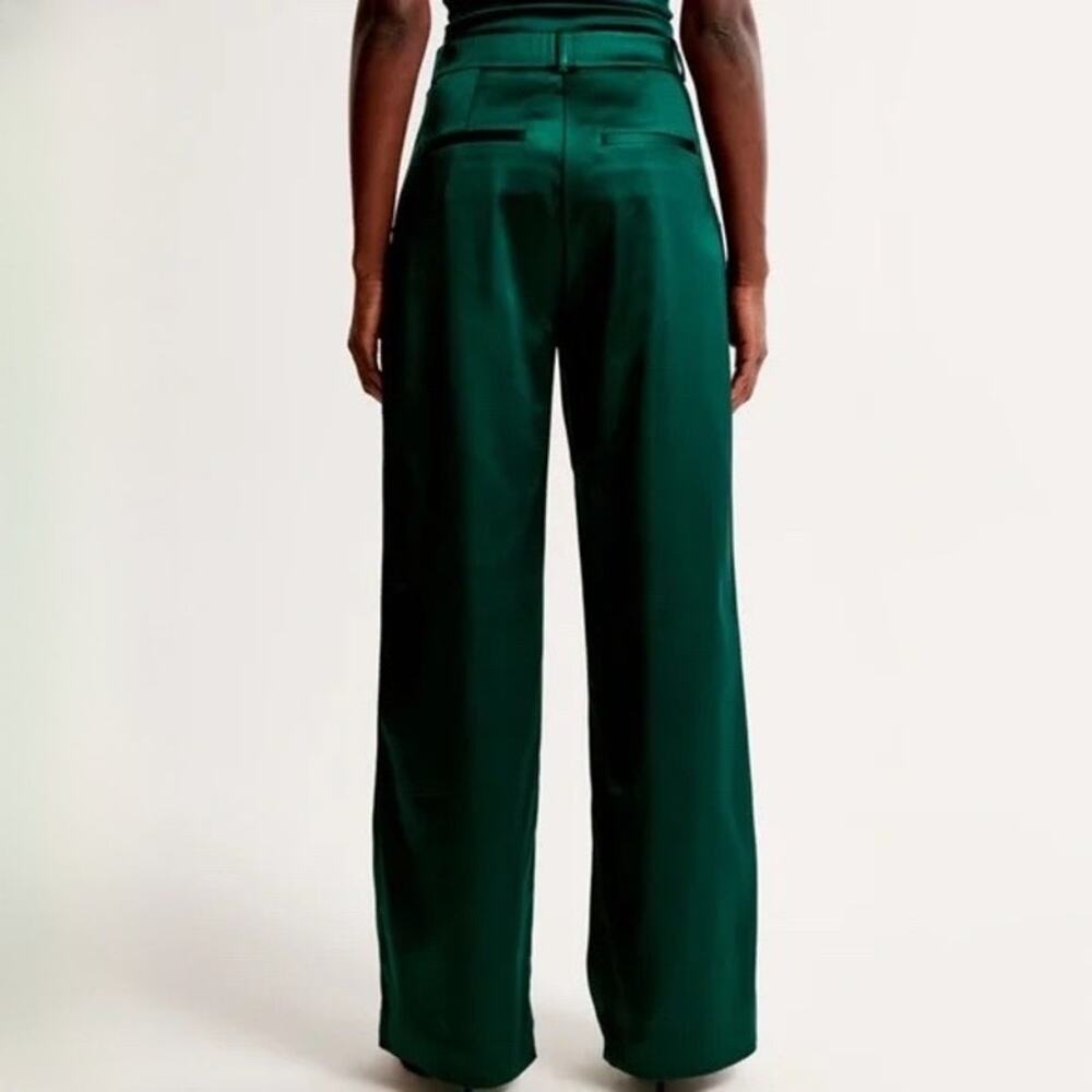 Abercrombie & Fitch Sloane Tailored Deep Green Satin Pants Sz 31 - Picture 3 of 8
